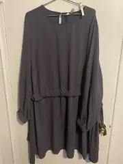 NEW Asos Curve Size 24 Gray Mini Dress Side Tie Shift Dress Long Sleeve