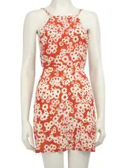 Orange Silk Floral Mini Dress