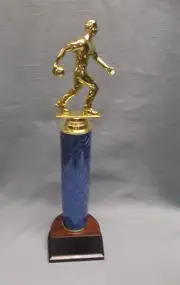 BOWLING male blue column trophy award weighted base