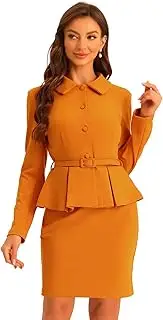 [Allegra K] 2pc Business Suits for Women's Peplum Blazer Jacket and Pencil Skirt Sets