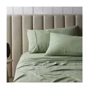 French Linen Cotton Sage Sheet Set by Vintage Design Homeware Single