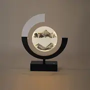 Moving Sand Art Picture with Light, 3D Round Sand Picture Lamp 3D Hourglass Deep Sea Sandscape Table Lamp, 3 Colors Sand Art Light with Stand Relaxing Desktop Home Decor and Office