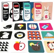 64 PCS 128 Page Baby Visual Stimulation Cards,High Contrast Infant Flashcards fo