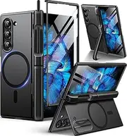 [BERFY] Magnetic Armor Stand for Samsung Galaxy Z Fold 6 with Screen Protector, Built-in S Pen Holder & 2 Invisible Kickstands, [Compatible with MagSafe] Full-Body Shockproof Case for Z Fold 6, Black