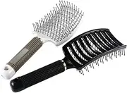 Vtrem Vented Hair Brush for Blow Drying 2 Pack Curved Vent Detangling Dryer Brush Anti Static Fast Drying Styling Tool for Wet/Dry Hair (Black & White)