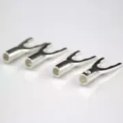 4x Pure Copper Silver Plated Fork Y Spade Plug HiFi Audio Speaker Cable Terminal