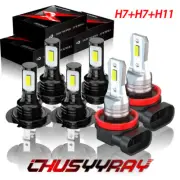FOR Smart Fortwo 2008-2015 LED Headlight +Fog Lights Bulbs Combo white 6000k (for: Smart)