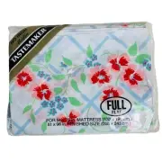 Retro 70s Tastemaker Full Flat Sheet Muslin VTG Pink Floral Blue Lattice Double