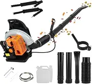 [qofezuey] Leaf Blower, Backpack Leaf Blower, 2-Stroke Gas Powered Leaf Blower, 665 CFM 63 Cubic Centimeter Adjustable Tube Dust Blower ABS Snow Blower Handheld Leaf Blower for Lawn Care Orange 2