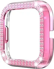 Smart Watch Accessories for Fitbit Versa 2 PC Double-Row Diamond-Encrusted Protective Shell(Black) (Color : Pink)