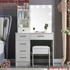 Dressing Dresser Makeup Table Vanity Set With LED Lighted Mirror Drawers w/Stool