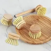 CRNXOMP Bamboo Dish Brush with Handle & 5 Replacement Heads,Natural Sisal Bristles,Wooden Washing Dish Brush Scrubber,Kitchen Dish Brush for Cleaning for Cleaning Pots,Pans,Plate Bowl (Style 1)