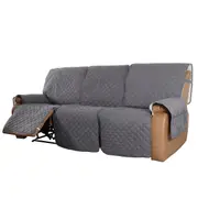 Recliner Sofa Cover with Pocket, Slipcovers Reversible Washable Elastic Adjustable Strap for home(3 Seater,Grey）