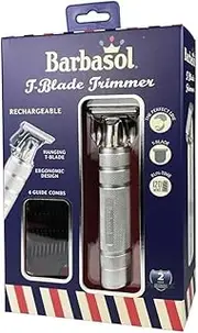 Barbasol Rechargeable T-Blade Trimmer, HAIR_TRIMMER for Men - Crisp Beard and Hair Outlines, Stainless Steel, 1-3 mm Length