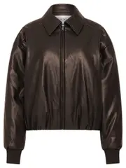 Henne Iliad Vegan Leather Brown Bomber Jacket | TheUNDONE