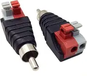 Haokiang 2-Pack Speaker Phono RCA Male to 2 Screw Terminal Female Strip Audio Video Spring Press Type Balum Connector Adapter (RCA M/AV F)