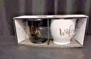 Set of Two Coffee Mugs Hubby & Wifey black and white