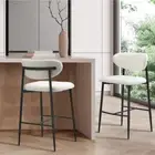 Oikiture 2x Bar Stools Boucle Fabric Black and White