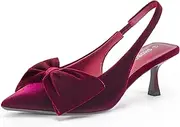 [SHOBOO] Women's Bow Slingback Heels Pointed Toe Kitten Pumps Dress Shoes with Elastic Strap - 2.4'' Inches Height