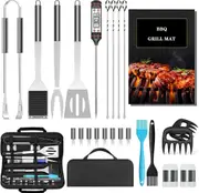 25PCS BBQ Grill Tools Set with Thermometer and Grill Spatula, Deluxe Grill Accessories Kit, with Portable Handbag Griddle Kit
