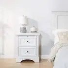 Farmhouse Basics 2-Drawer Nightstand with Tray in Rustic White Finish