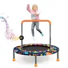 92cm Mini Toddler Trampoline W/LED Bluetooth Speaker Detachable Handle Kids Gift