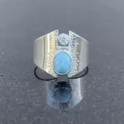Caribbean Larimar Sterling Silver Wide Ring Size 8.25