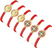 [Bovemee] 12/6 Pieces Pack San Benito Bracelets Protection Handmade Red Black Cord Benedict Wrist Bracelets Adjustable Medal Rosary Bracelet Luck Benedictine Serenity Blessing Friendship Bracelet for Women Men