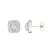 14k White Gold Round Diamond Square Earrings 1/2 Cttw