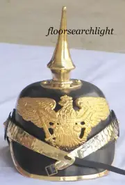 Leather Prussian Armor Brass Spike Officer Helmet German Pickelhaube WW1 Costume