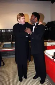 Elton John Meets Pele In The Changing Rooms At The 'Axa Final Ball- Old Photo
