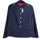 Talbots Women's Navy With Gold Button Twill Military Blazer Petite Size 14WP