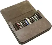 12Slots Leather Fountain Pen Case Collector Organizer - Handmade Pen Case Vintage Crazy Horse Print Leather Pen Protective Sleeve Cover Pen Storage Gift Box (Brown)