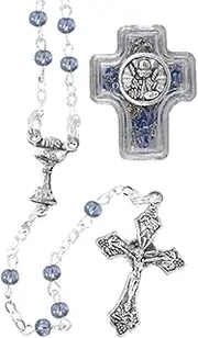 Widdle Gifts Communion Rosary in Clear Cross Box with Chalice Embellishment (Blue 1179)