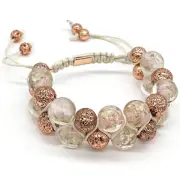 Glow in The Dark Pink Crystal Bead Bracelet, 12mm Glass Beads Double Row Sham...