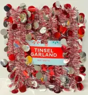15 Ft. Christmas Tree Red And Silver Metallic Tinsel Garland