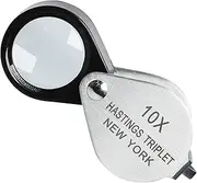 Jewelers Loupe Magnifier 10x Hasting Triplet 16mm (0.63") Optical Glass Bright Clear Lens Stainless Steel Mini Foldable Loupe for Gems, Jewelry, Coins, Stamp, Watch Repair etc