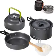 6 Piece Aluminum Survival Camping Cookware Set Outdoor Mess Kit Hiking Picnic