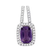 14k White Gold Emerald Amethyst Solitaire Diamond Accent Pendant 7/8 Cttw