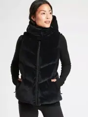 NWT Athleta Lofty Velvet Down Vest in Black Size XS