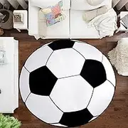 Soft Circle Soccer Rug, Gifts for Boys Girls, Shag Bedside Area Rug for Kids Teens, Soccer Lovers Room Decor Indoor Round Carpet for Bedroom Living Room, Nursery, Machine Washable,40 Inch