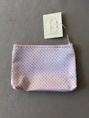Pink And Black Polka Dotted Zippered Coin Purse Or Makeup Bag, 5 1/4” X 4”, New