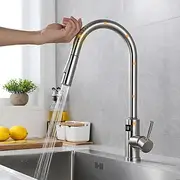 Touchless Sensor Kitchen Faucet Sink Mixer Tap Touch on with Pull Out 2 Mode Sprayer, Digital Display 360 Swivel Single Handle Taps Stainless Steel Deck Mounte
