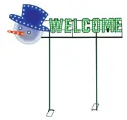 36" Welcome Yard Sign - Snowman Face - RedGreenPure White with 162 Lights