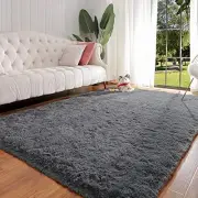 Fluffy Area Rugs for Bedroom Living Room, 4x5.3 Soft 4x5.3 Feet Dark Grey