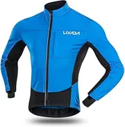 [HUIOP] cycling jacket men, Men's Windproof Cycling Jacket Winter Thermal Polar Fleece MTB Bike Bicycle Riding Running Clothing, Blue, Small