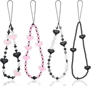 LLOUSSAK 4pcs Cute Heart Phone Charms Strap, Beaded Phone Charm for Women, Aesthetic Phone Keychain Charm, Cute Phone Charm Strap for Phone, Bag, Camera, Keychain Decor, No Gemstone