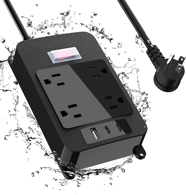 Outdoor Power Strip with USB C, Heavy Duty Waterpoof Surge Protector with 4