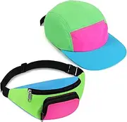 [Cindeer] 2 Pcs 80s 90s Neon Fanny Pack Hat for Women Neon Hat Retro Fanny Pack for 80s 90s Party Outfit Holiday Festival