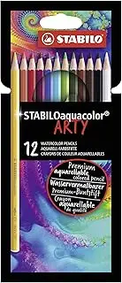 STABILO Aquarellable Colouring Pencil - aquacolor - ARTY - Pack of 12 - Assorted Colours